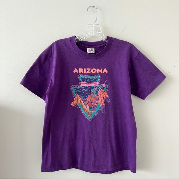 Vintage Single Stitch Purple Arizona Shirt Native American Graphic Short Sleeve - Picture 1 of 7